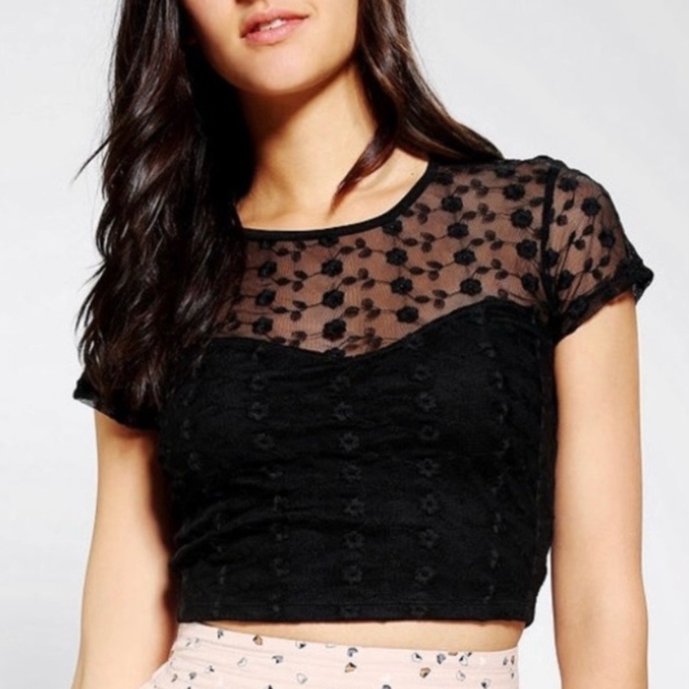 Urban Outfitters Pins & Needles Floral Mesh Black Crop Top Size M
